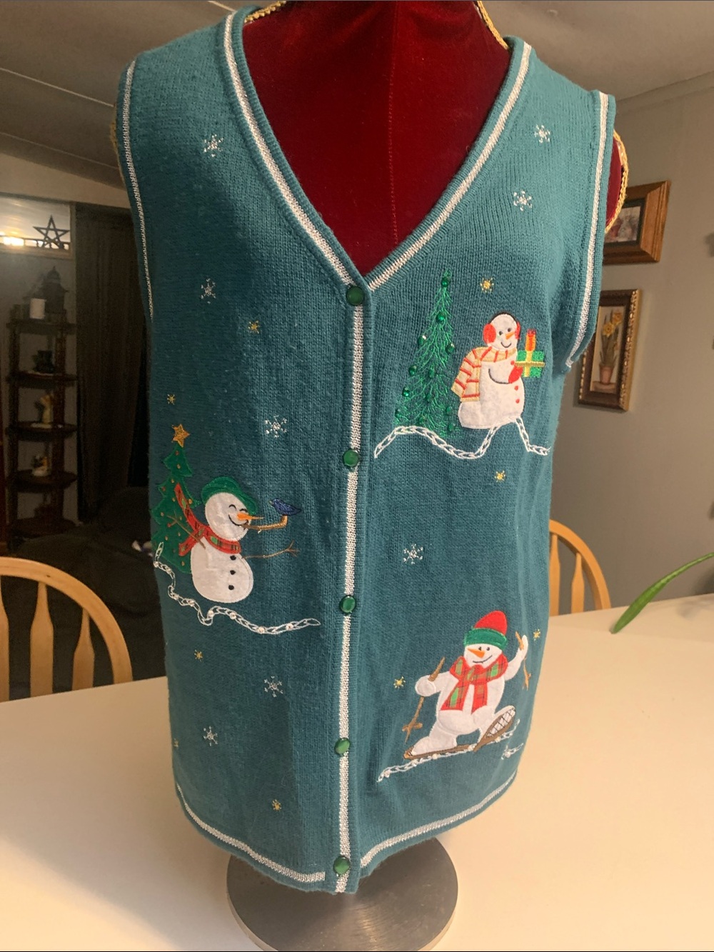 White Stag Green Holiday Snowman Knit Vest